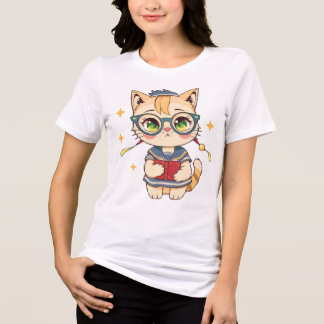 Schattigee kat in bril en schooluniform Tri-Blend shirt