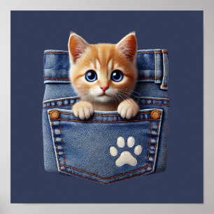 Schattigee kat in denim pocket poster