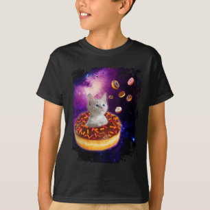 Schattigee kat in donut in de ruimte jongens meisj t-shirt
