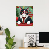Schattigee kat in een pak Grappige kerst Poster (Thuiskantoor)