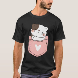 Schattigee kat in een roze zak - Meisjes Pocket Ca T-shirt