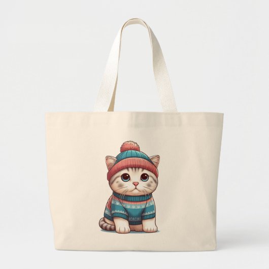 Schattigee Kat in een trui en muts Grote Tote Bag (Voorkant)