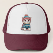 Schattigee Kat in een trui en muts Trucker Pet (Voorkant)