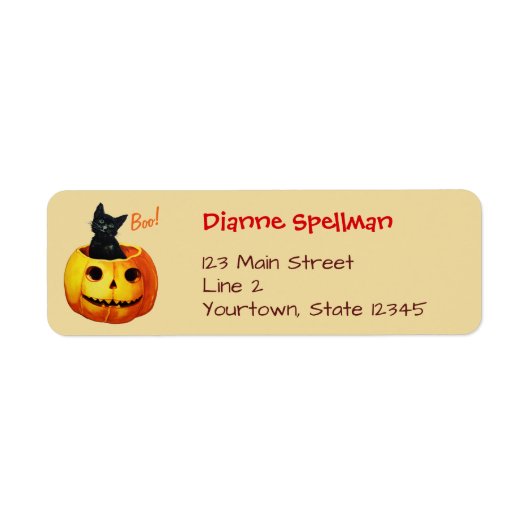 Schattigee kat in pompoen Halloween-labels Etiket (Voorkant)