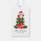 Schattigee kat in rode kerstmuts gepersonaliseerd cadeaulabel (Voorkant)