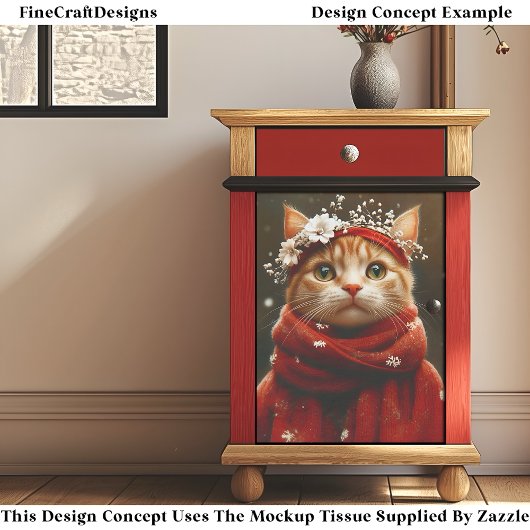 Schattigee kat in rode sneeuwvlok sjaal ED8L Decou Tissuepapier