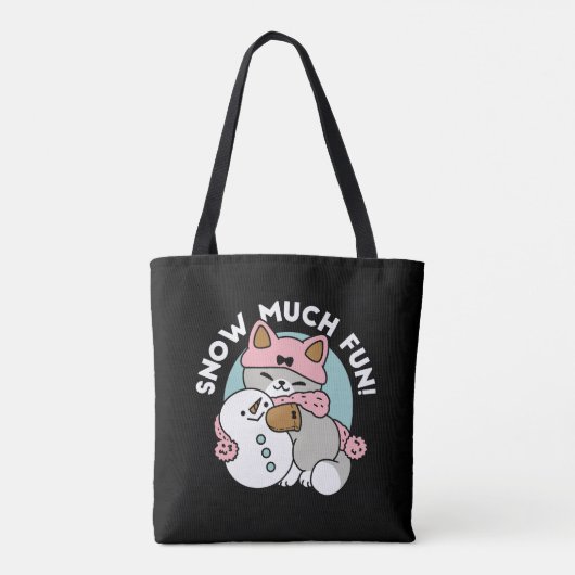 Schattigee kat in sneeuwspullen met sneeuwpopkunst draagtas (Achterkant)