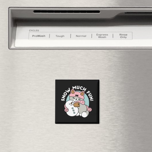 Schattigee kat in sneeuwspullen met sneeuwpopkunst magneet (Insitu (Vaatwasser))