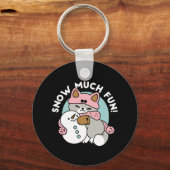 Schattigee kat in sneeuwspullen met sneeuwpopkunst sleutelhanger (Achterkant)