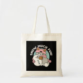 Schattigee kat in sneeuwspullen met sneeuwpopkunst tote bag (Voorkant)