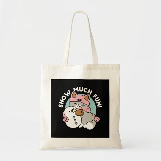 Schattigee kat in sneeuwspullen met sneeuwpopkunst tote bag (Voorkant)