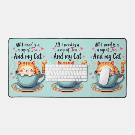 Schattigee kat in Teacup Kawaii Gezellige Kunst Bureaumat (Keyboard & Muis)