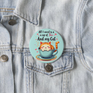 Schattigee kat in Teacup Kawaii Gezellige Kunst Ronde Button 7,6 Cm