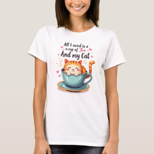 Schattigee kat in Teacup Kawaii Gezellige Kunst T-shirt