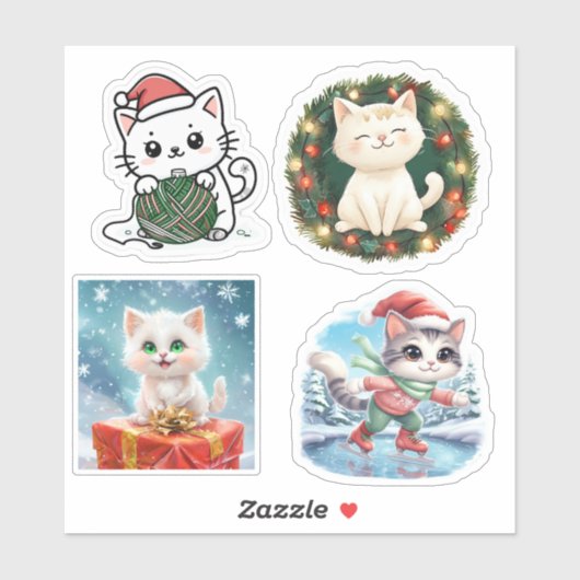 Schattigee Kat Kerst stickers, Kat Vakantie Sticke Sticker (Vel)