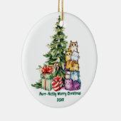 Schattigee Kat & Kerstboom, Waterverf, Eenvoudig Keramisch Ornament (Rechts)