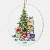 Schattigee Kat & Kerstboom, Waterverf, Eenvoudig Keramisch Ornament (Links)