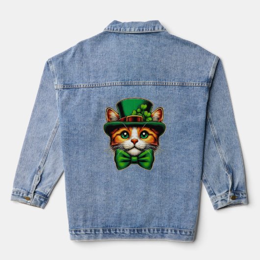 Schattigee kat/kitten Saint Patrick's Day Denim Jacket (Achterkant)