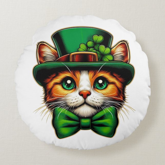 Schattigee kat/kitten Saint Patrick's Day Rond Kussen (Voorkant)