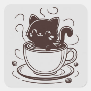 Schattigee kat koffiebar vierkante sticker