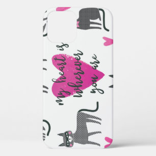 Schattigee kat: liefde belettering illustratie. iPhone 12 hoesje