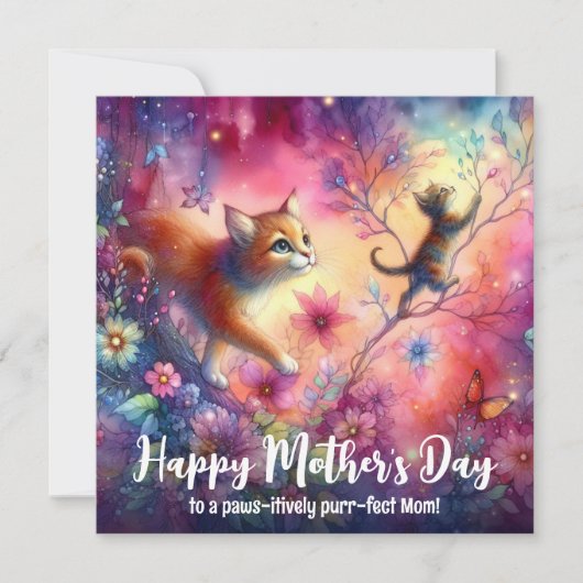 Schattigee kat mam kleurrijke Waterverf Moederdag Kaart (Voorkant)
