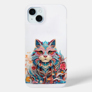 Schattigee kat met bloemenknipsel iPhone 15 mini hoesje