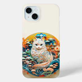 Schattigee kat met bloemenknipsel iPhone 15 mini hoesje