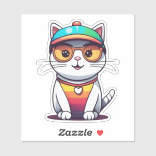 Schattigee kat met bril en Pet-78196 Sticker