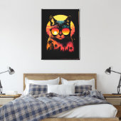 Schattigee  kat met bril tijdens zonsondergang canvas afdruk (Insitu (Slaapkamer))