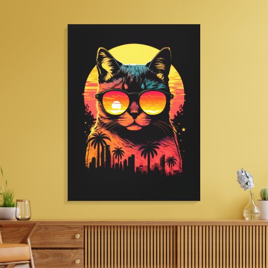 Schattigee  kat met bril tijdens zonsondergang canvas afdruk (Insitu (Woonkamer))