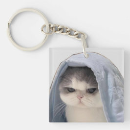 Schattigee kat met deken sleutelhanger