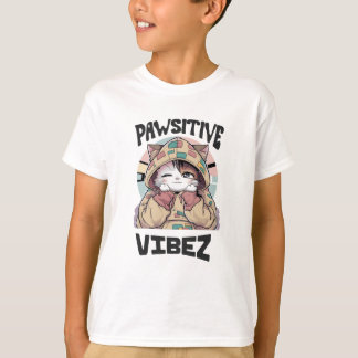 Schattigee Kat met een Hoodie: 'PAWSITIVE VIBEZ de T-shirt