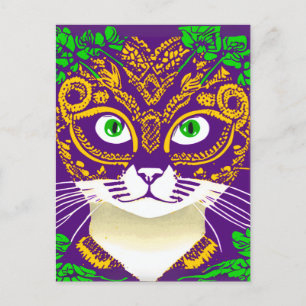 Schattigee kat met een Mardi Gras Mask Briefkaart