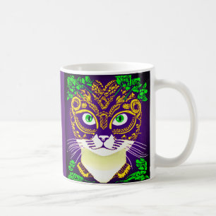 Schattigee kat met een Mardi Gras Mask Koffiemok