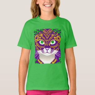 Schattigee kat met een Mardi Gras Mask T-shirt