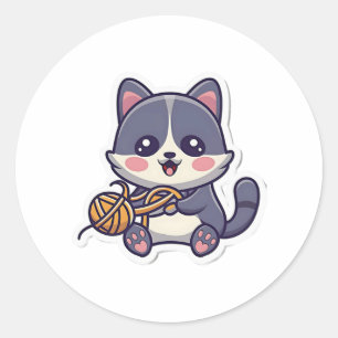 Schattigee kat met garen Classic T-shirt Ronde Sticker