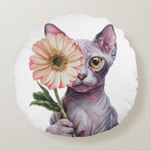 Schattigee kat met grote bloem Schattige Sphynx C Rond Kussen