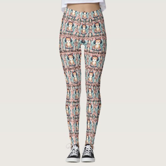 Schattigee kat met hoofdtelefoon Kawaii Music Love Leggings (Voorkant)