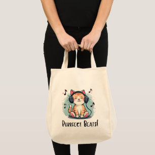 Schattigee kat met hoofdtelefoon Kawaii Music Love Tote Bag