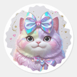 Schattigee kat met iriserende strik ronde sticker