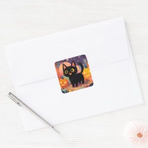 Schattigee kat met Jack-o’-Lanterns - Sticker Blad