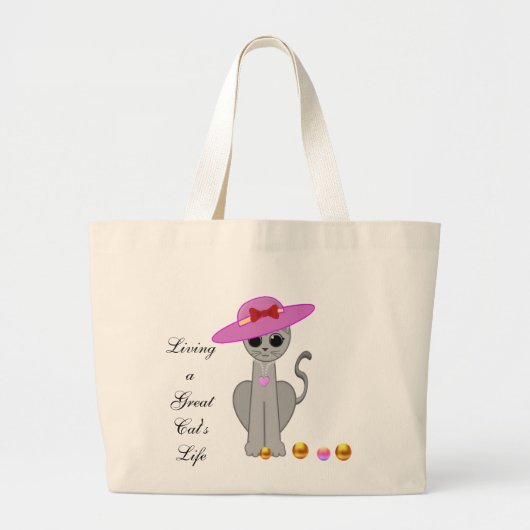Schattigee kat met Pet Grote Tote Bag (Voorkant)