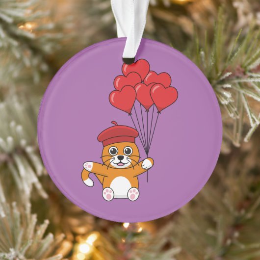 Schattigee kat met rode hartballonnen ornament (Boom)