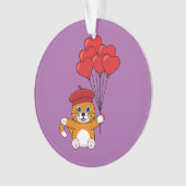 Schattigee kat met rode hartballonnen ornament (voorkant)