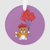 Schattigee kat met rode hartballonnen ornament (voorkant)
