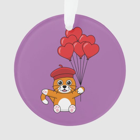 Schattigee kat met rode hartballonnen ornament (voorkant)