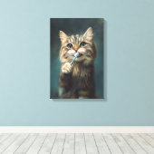 Schattigee kat met tandenborstel ideaal voor badka canvas afdruk (Insitu (Houten vloer))