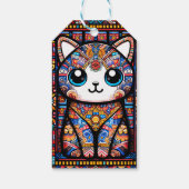 Schattigee kat met traditionele patrooncharme cadeaulabel (Achterkant)