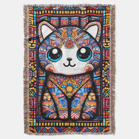 Schattigee kat met traditionele patrooncharme deken (Voorkant Verticaal)